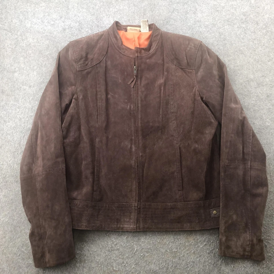 RuffHewn Leather Jacket Womens Large Brown Suede Zip Front Moto Collar Lined - Image 2 of 4