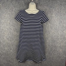 Loft Navy Blue White Stripe SS Knit Dress Boat Neck Medium Nautical Classic 540