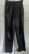 Suzelle Women's Vintage Size 8 Black Genuine Leather Pants Elastic Sides