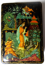 Original alte russische Lackdose Holuj Palech signiert  12x8x4cm