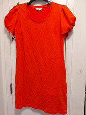 Nine West Orange Terry T-Shirt Dress Puff Short Sleeve Ruffle Knee Length XS