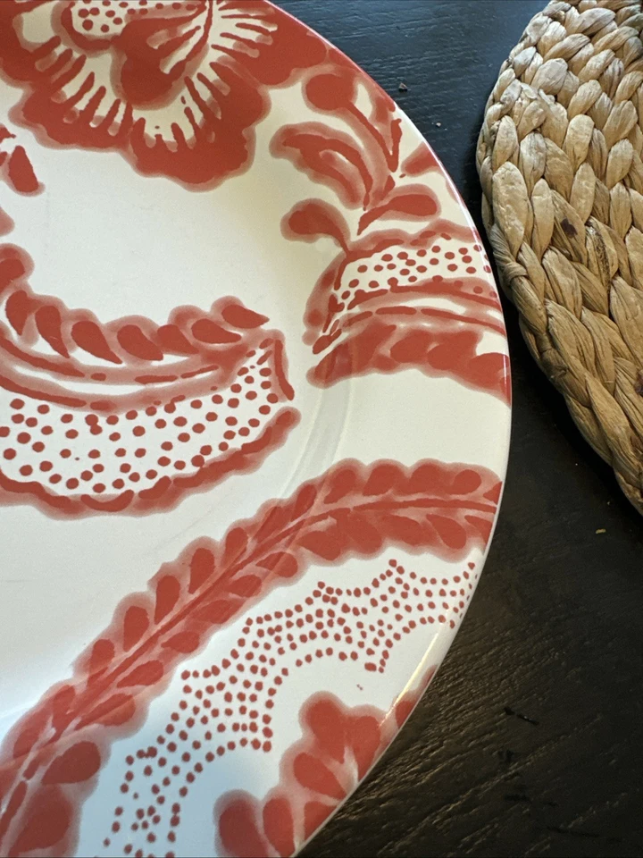 Anthropologie Red Floral Dinner Plate 11 D" Made in Portugal - Image 3 of 4