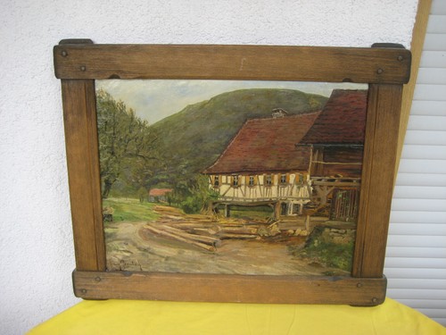 Ölgemälde Landschaft mit Holzfällerhütte signiert: Franz Bombach aus Sammlung