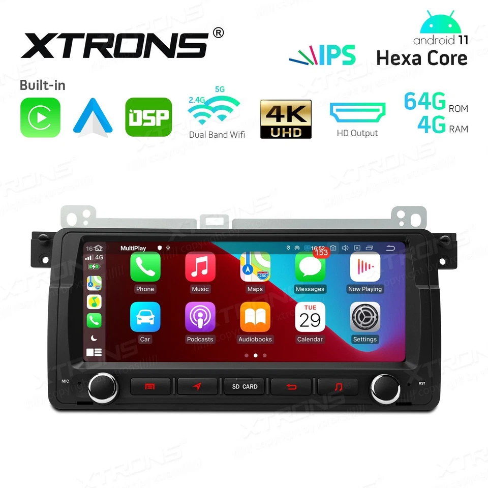 AUTORADIO ANDROID 11 BMW E46 4GB RAM 64GB ROM WIFI CARPLAY OCTA CORE GPS USB - Immagine 2 di 4