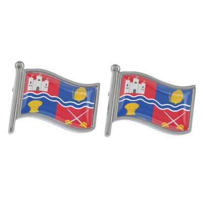 Newbury Wave Flag Silver Cufflinks Presented in a Personalised Chrome Box