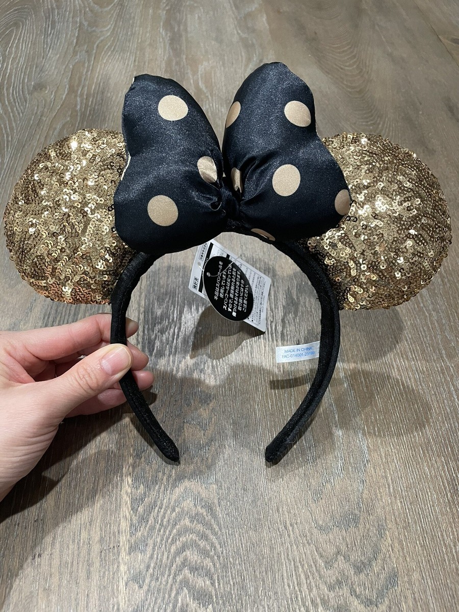 NWT RARE Christmas Light up Disney Ears Adult Mickey Mouse Headband Black Gold bj15957.jpg main image 4