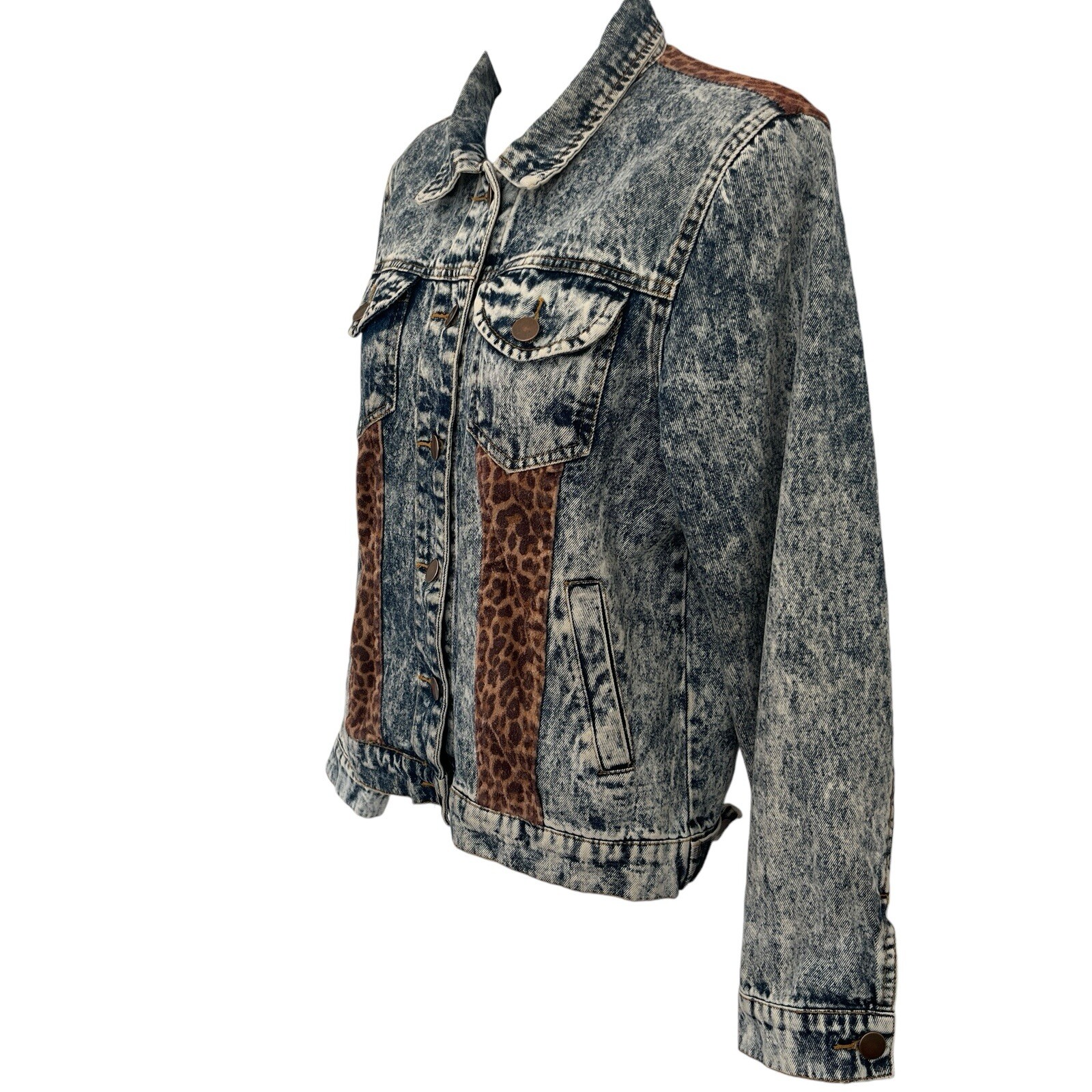 36 Point 5 Leopard Patchwork Trucker Jacket S Aci… - image 15