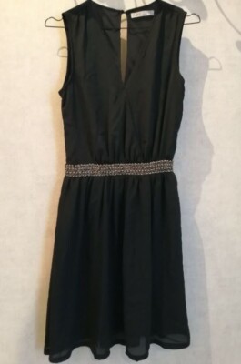 Kleid schwarz Schleier gefüttert mit Gürtel Gr.34 B&K Style (2001032)