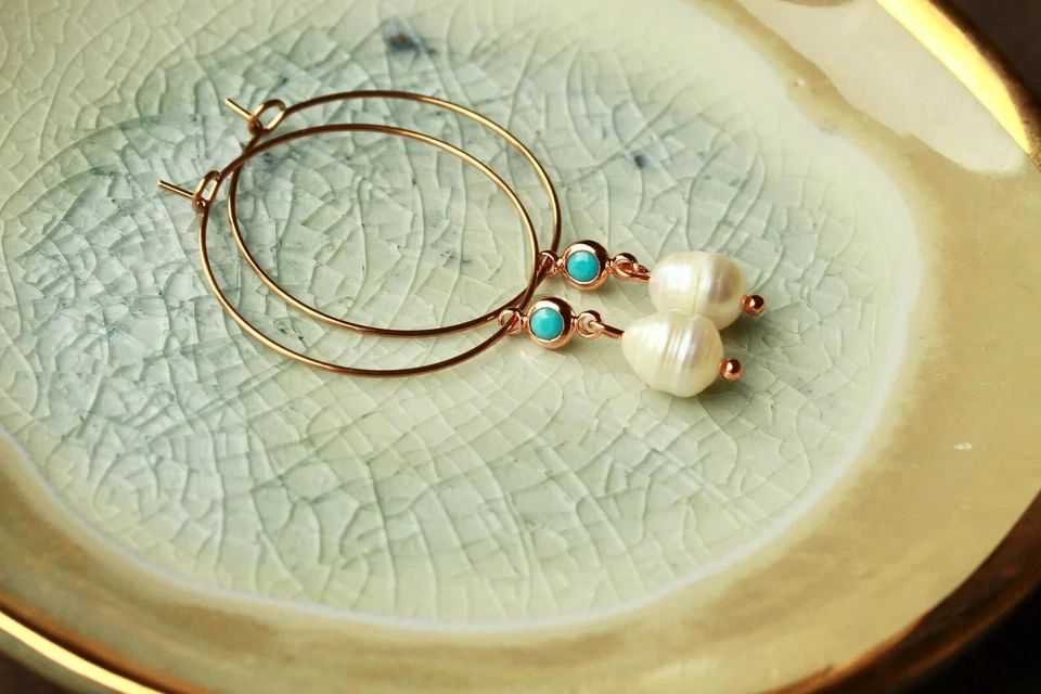 Creole Perlen Ohrring türkis Süßwasserperle Geburtstag Geschenk Frau Freundin - Bild 3 von 4