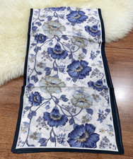 55"X13"Blue Flower Print Pure Mulberry Crepe Silk Long Scarf 140cmX35cm 5-3
