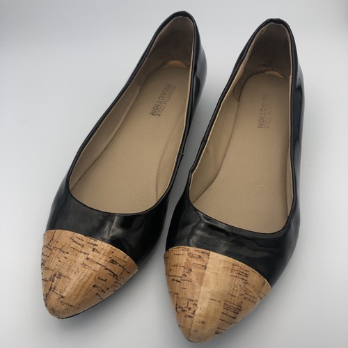 Jeans' Patent Black Cork Flats Size 