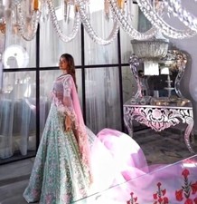 Attractive Malai Satin Sky Blue Lehenga Choli With Dupatta For Wedding Wear