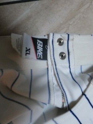 MENS BIKE XL BASEBALL SOFTBALL WHITE WITH BLUE PIN STRIPED PANTS