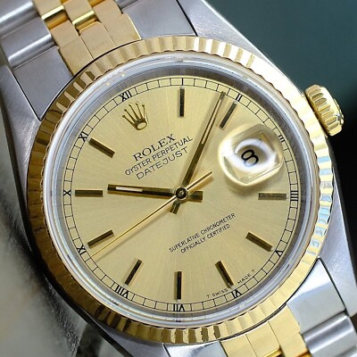 Rolex Datejust 16233 36mm Champagne Index Two-Tone 18KY Steel Automatic Watch