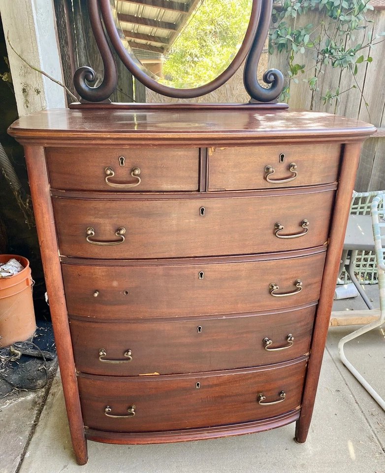 Antique Mahogany High Boy Dresser Chest with Adjustable Mirror - Image 3 of 4