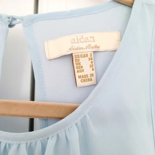 Vestido Vaina Blusa Halter Aidan by Aidan Mattox Lt Azul Gasa/Encaje Talla 2 Regalo - Imagen 6 de 7