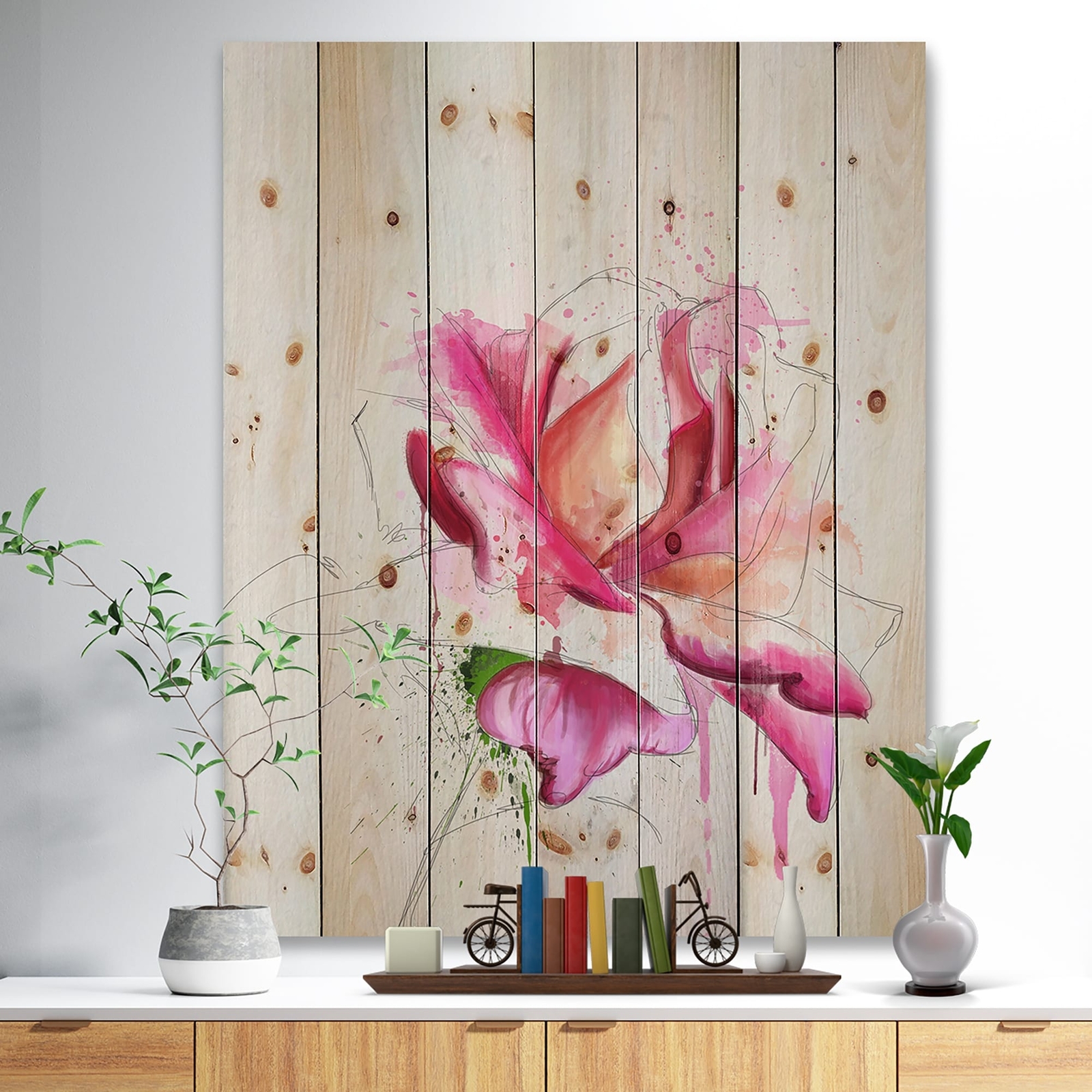 Designart 'Violet Watercolor Rose Sketch' Nautical & Coastal Wood Wall Art -