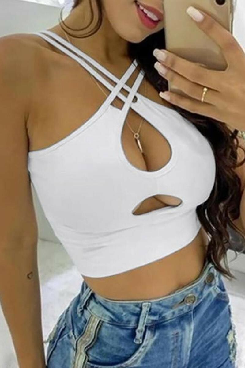 Women Sexy Strappy Criss Cross Halter Crop Top Tank Cut Out