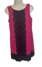 ANN TAYLOR LOFT Women's Dress Size 6 Petite Pink with Black Overlay Accent