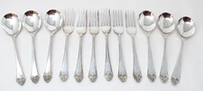 12 Piece Art Deco Handle Dessert Spoons Forks EPNS Silver Plated Set 1920s