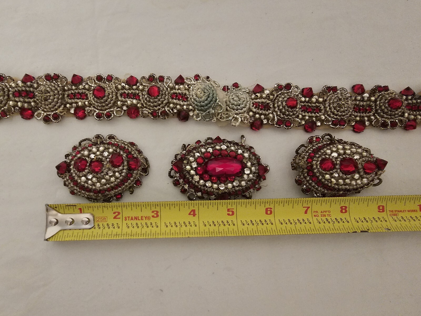 Antique Sew On Jeweled Embellishments For Clothing Or Crafts Red