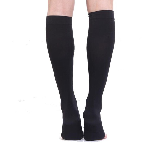 Calze a compressione 20-30 mmHg uomo donna punta aperta gamba ginocchio supporto calze - Foto 7 di 14
