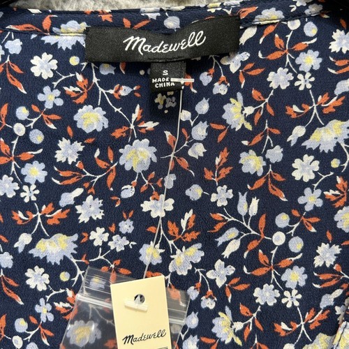Madewell Shirt Womens Small Blue Harvest Vine Floral Silk Peplum Cottagecore Top - Picture 7 of 15