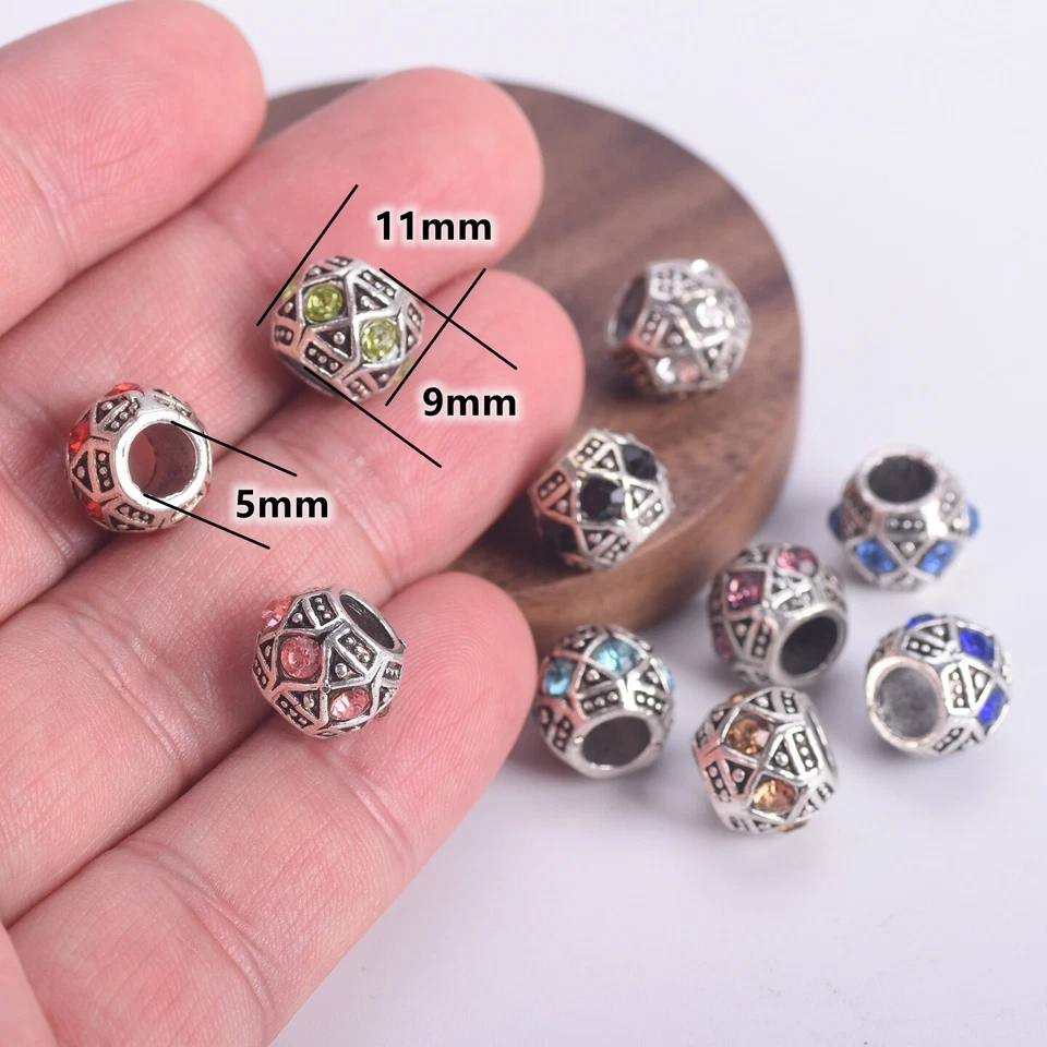 Dijes sueltos de metal de cristal de plata tibetana de 10 mm 10 piezas cuentas de agujero grande Foto 4 de 4