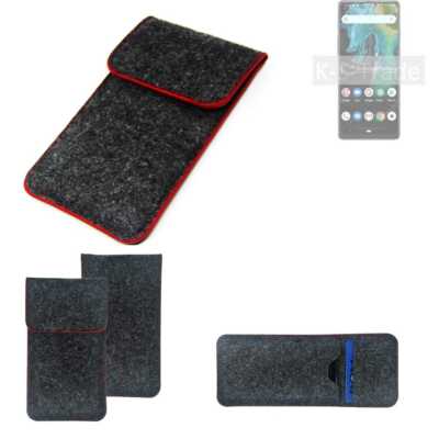 Schutzhülle für Cubot Max 3 dunkelgrau roter Rand Filz Sleeve Tasche Pouch