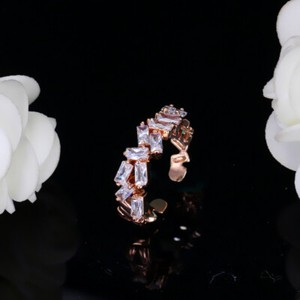 Authentic Sparkly Rose Gold Plated Cubic Zirconia Open Cuff Adjustable Ring for Women Gift