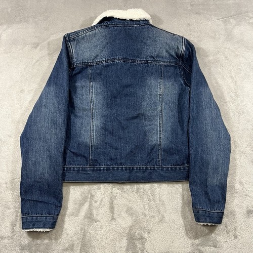 C&C California Denim Jean Jacket Youth L Blue Flap Pockets Sherpa Collar - Picture 6 of 8