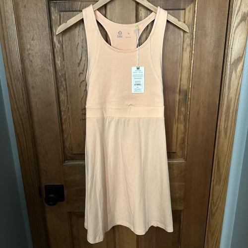 New Tasc Rhythm Racer Back Dress Medium Pink Sand Peach Golf Tennis Travel $88
