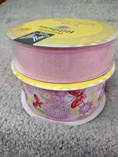 Member's Mark Wired Ribbon 50 Yards 1-1/2 in Width, Pink And Pink Butterfly