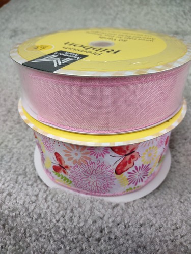 Member's Mark Wired Ribbon 50 Yards 1-1/2 in Width, Pink And Pink Butterfly - Picture 1 of 7