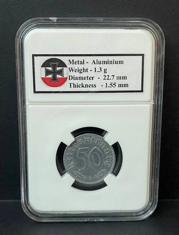 WWII Nazi Germany Third Reich 50 Pfennigs 1942-B Vienna – UNC Aluminium Coin - Image 2 of 2