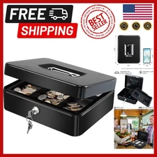 Luxury Large Metal Cash Box with Key Lock & Money Tray - Secure Storage Solution