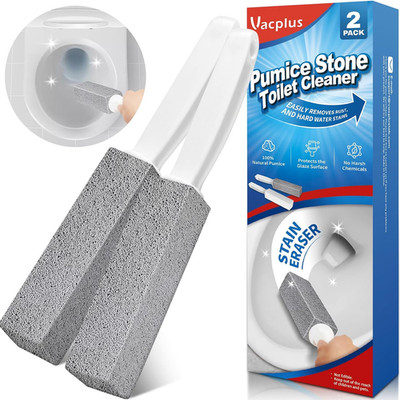 Toilet Brush, 2 Pack, 100% Pumice Stone, Long Handle | Toilet Bowl Cleaner, Pool
