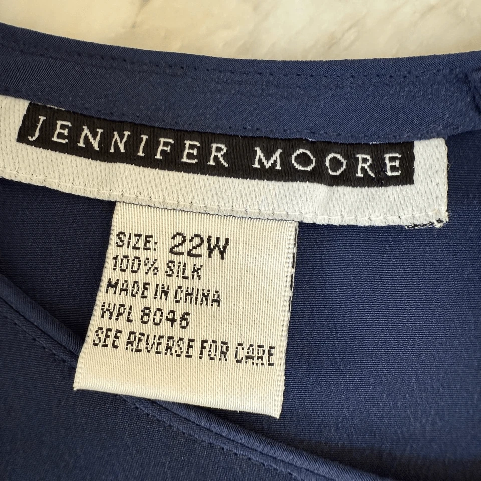 Jennifer Moore vintage 100% silk navy blue blouse shoulder pads size 22W - Image 4 of 4