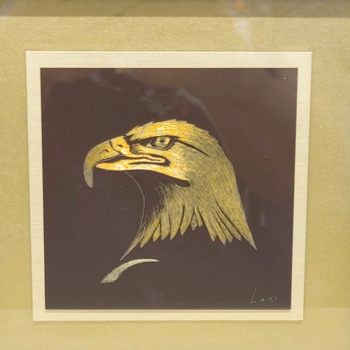 Hand Engraved Brass Eagle Head Framed Wall Art 7.5" - Picture 2 of 17