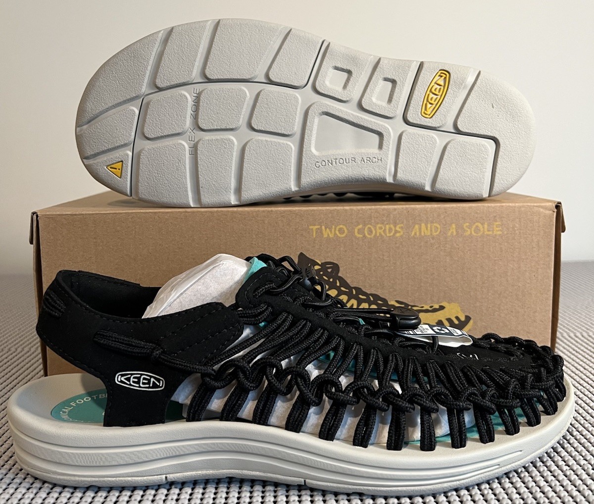 Size 11 Keen Uneek Black Tan Bright Aqua Mens Sport Sandals Shoes NEW Keen Uneek Sport Trail Hiking Sandals Black Bright Aqua Mens  main image 3