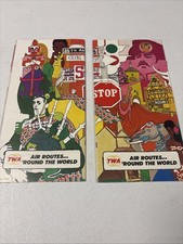 2 Rare  1962 TWA Brochures By Artist B. PEAK Air Routes Beautiful Colored