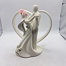 Vintage Bride Groom Wedding Cake Topper Porcelain Couple Heart White