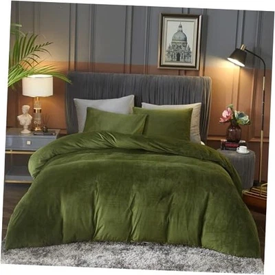 Velvet Duvet Cover Set Sage Green Comforter Cover 3Pcs Queen Emerald Green