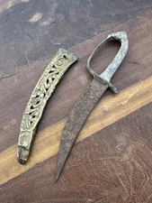 Ancient Old Brass Cover Aluminum Handle Dagger Churi Katar Knife Sword