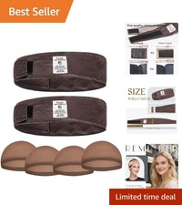 2 Pack Velvet Wig Grip Bands with 4 Brown Caps - No Slip, Adjustable Comfort