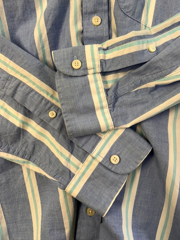 Camisa Hollister California Para Hombres Manga Larga Botón Azul, Blanco Rayas Talla XL Foto 4 de 4