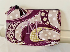 Thirty One Cosmetic Bag Purple/Gray Paisley Zip Closure MONOGRAMED M