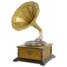 Trichtergrammophon Grammophon Holz Quadratisch geschnitzt