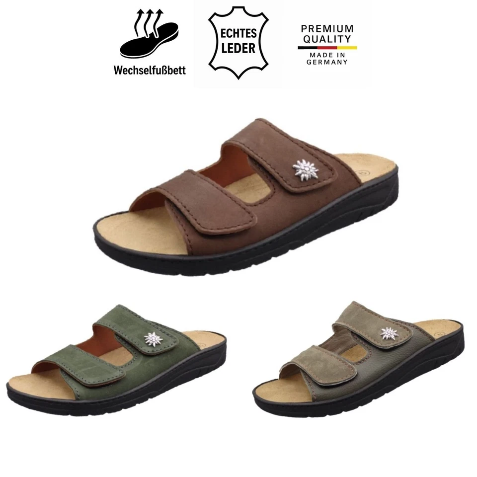 Algemare Herren Pantolette Leder mit Wechselfußbett 7261 Klett Hausschuhe 39-47 - Bild 1 von 1