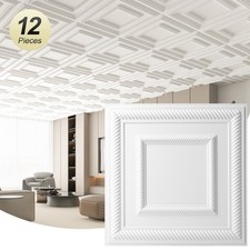 12-Pack PVC Drop Ceiling Tiles, 24in x24in 3D Wall Panels for Wall Cover 48Sq.ft